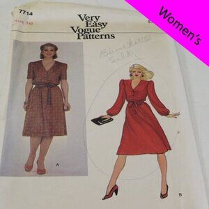 Vogue 7714 clothing pattern EASY Dress Elastic Waist size 16